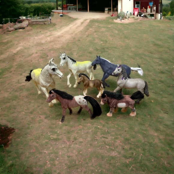 Lot of 7 Mixed Toy Horses - Picture 7 of 8